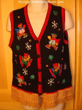 Ugly Christmas Sweater Vest Skating Tacky Bears