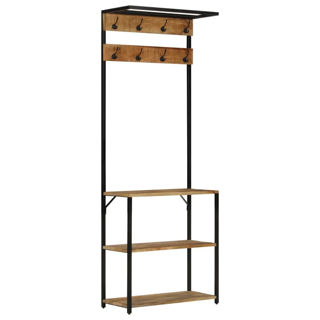 vidaXL Coat Rack with Shoe Storage 68x30x182 cm Solid Rough Mango Wood