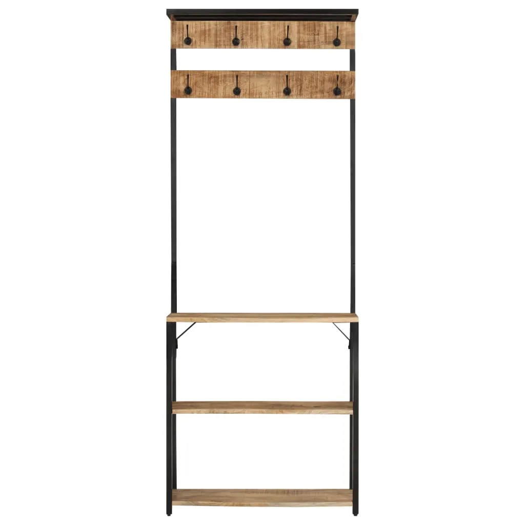 vidaXL Coat Rack with Shoe Storage 68x30x182 cm Solid Rough Mango Wood