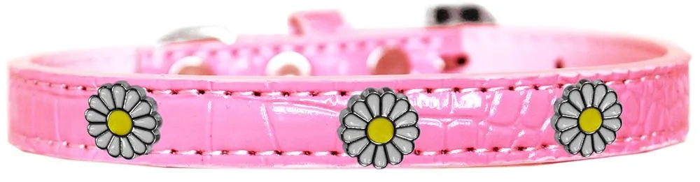White Daisy Widget Croc Dog Collar Light Pink Size 16