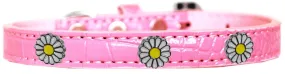 White Daisy Widget Croc Dog Collar Light Pink Size 16