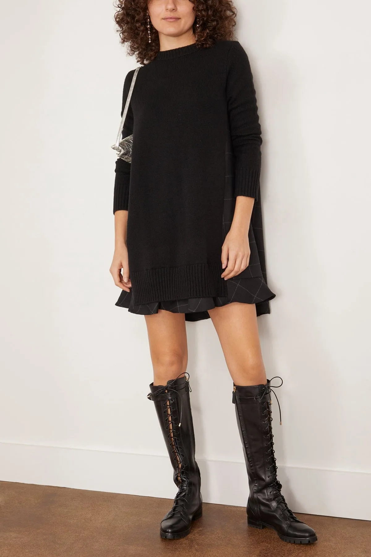 Windowpane Knit Dress in Black