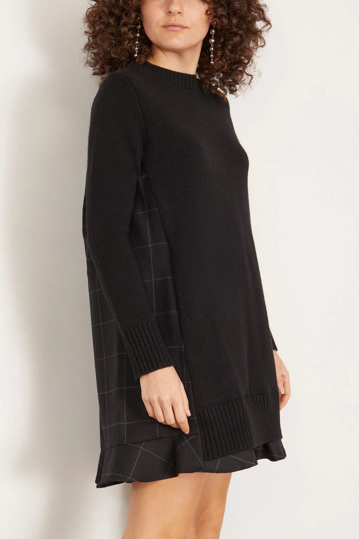 Windowpane Knit Dress in Black