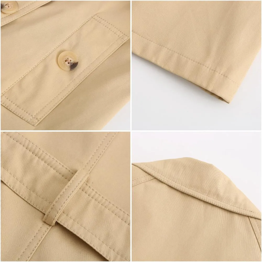 Women double breasted waist belt long sleeve trench coat