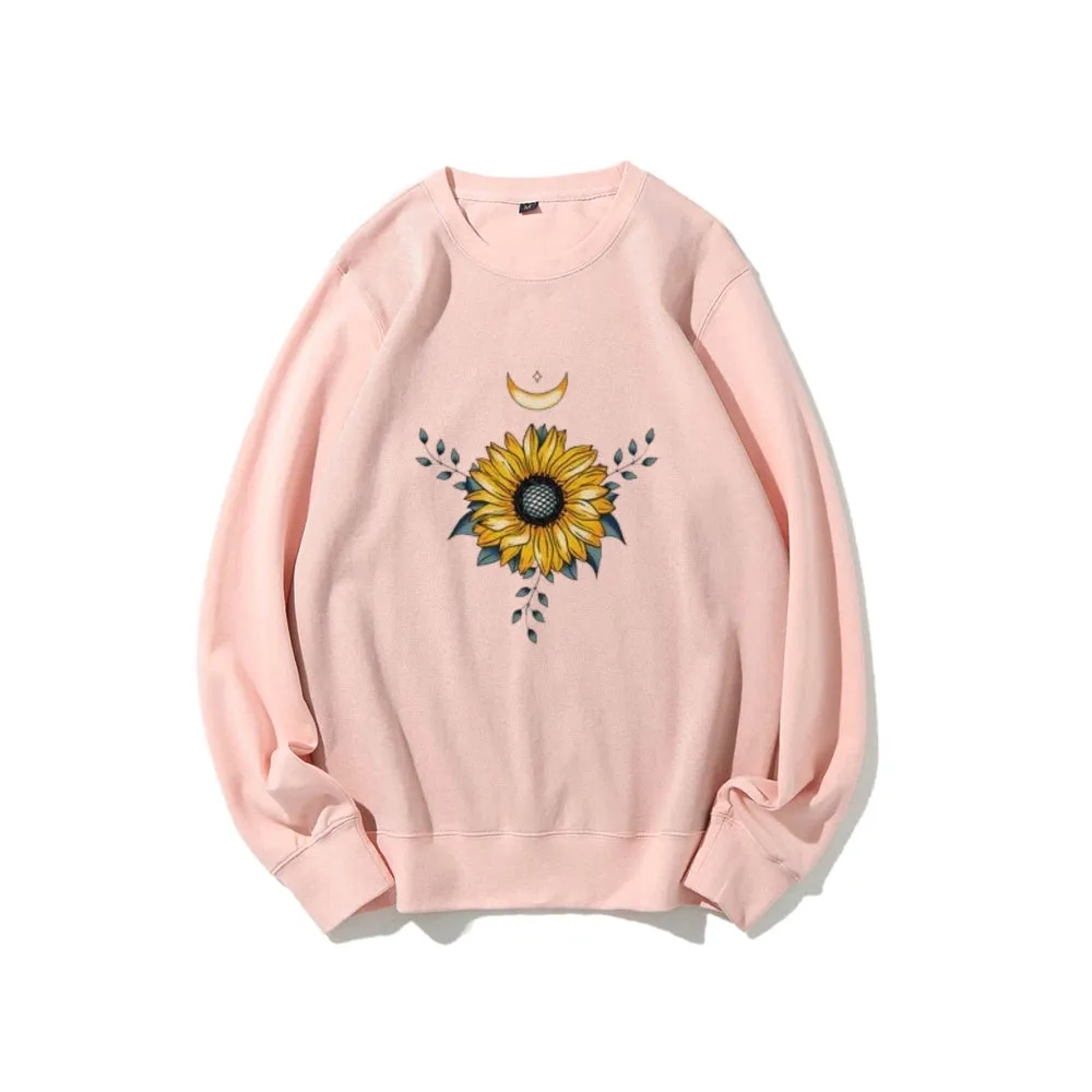 Women Sunflower and Moon Graphic Sweatshirts