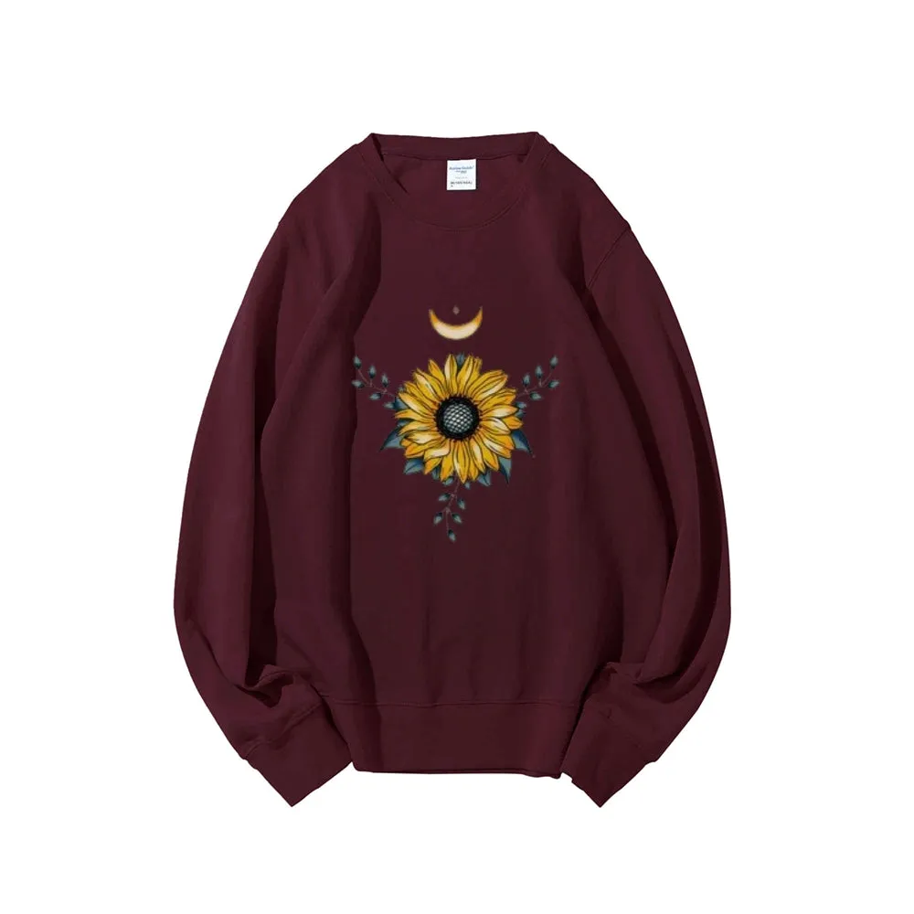 Women Sunflower and Moon Graphic Sweatshirts