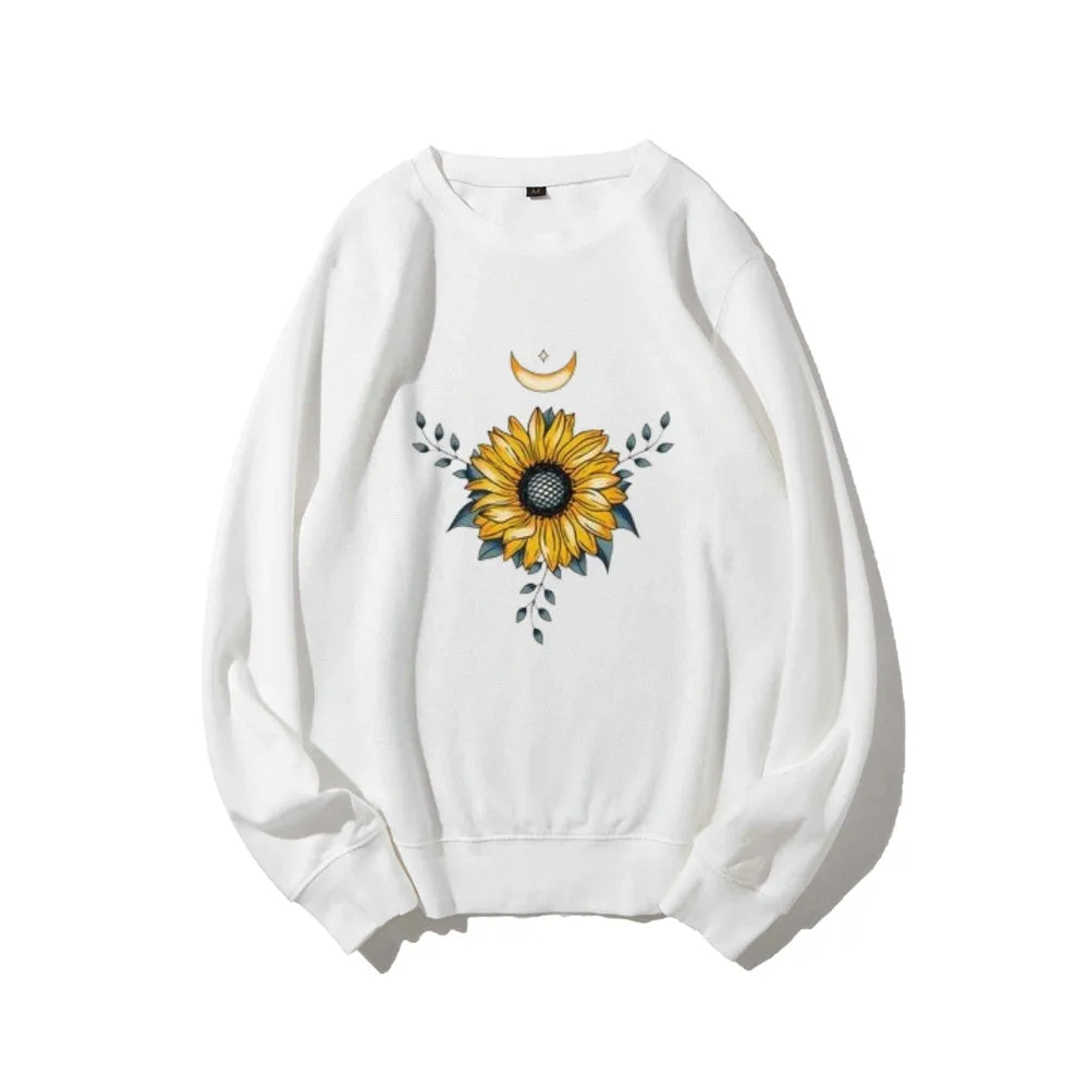 Women Sunflower and Moon Graphic Sweatshirts