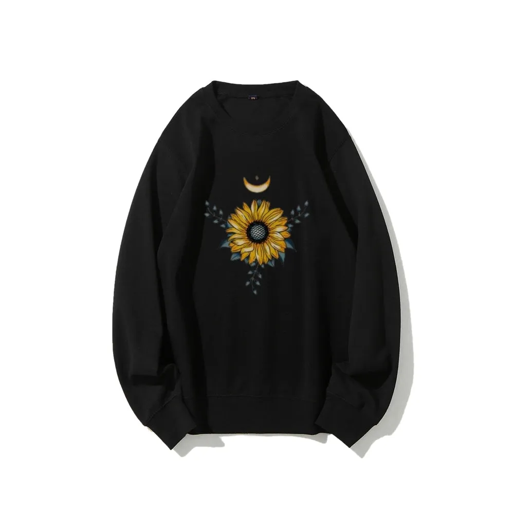 Women Sunflower and Moon Graphic Sweatshirts