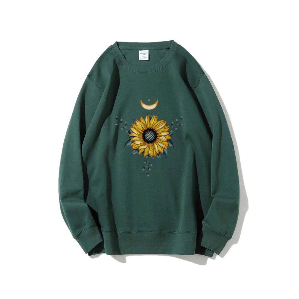 Women Sunflower and Moon Graphic Sweatshirts