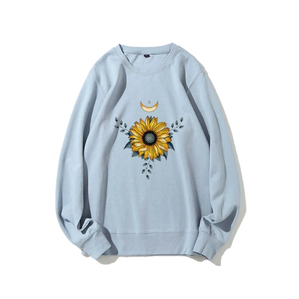 Women Sunflower and Moon Graphic Sweatshirts