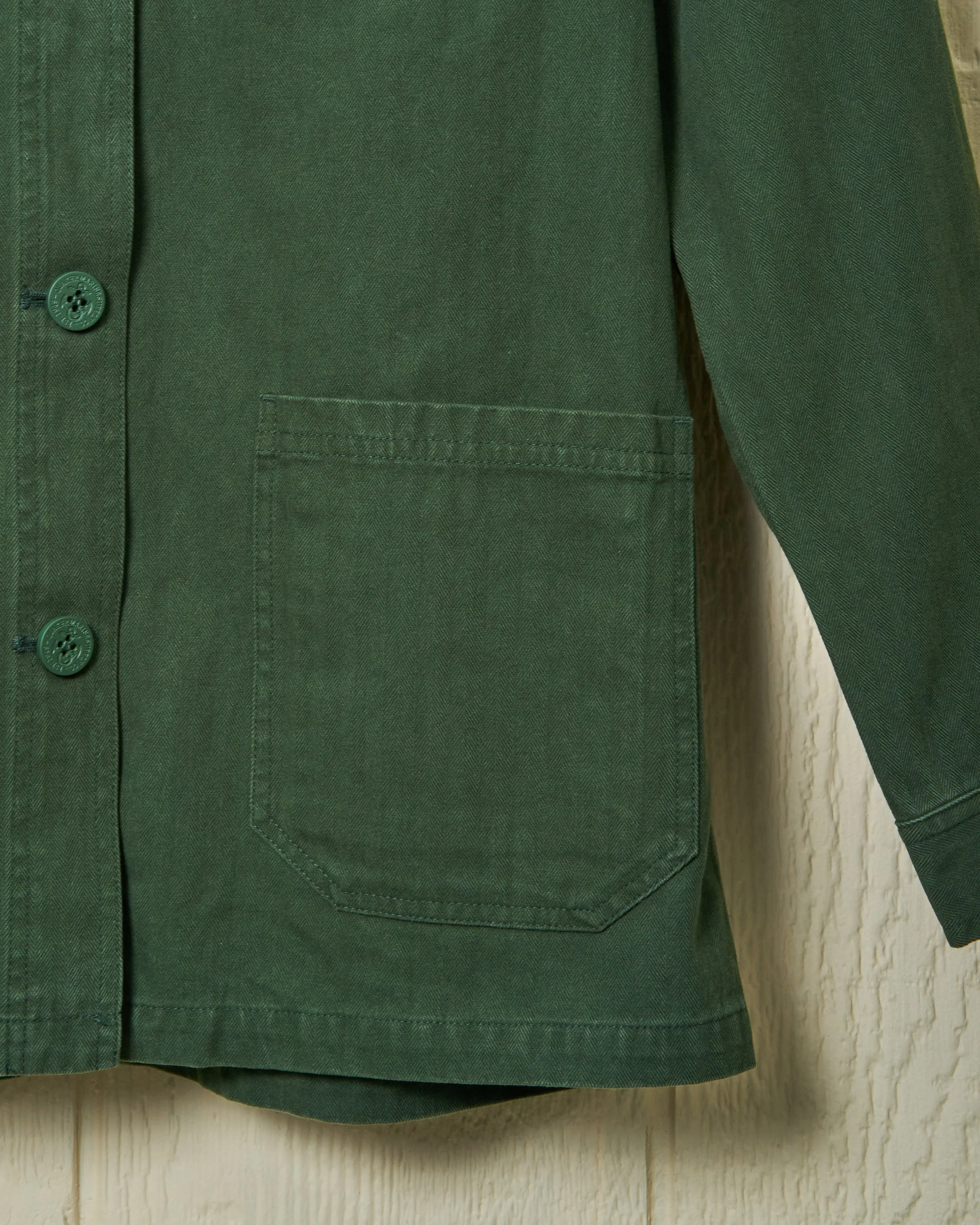 Women’s French Workman’s Jacket in Parks Department Green Herringbone