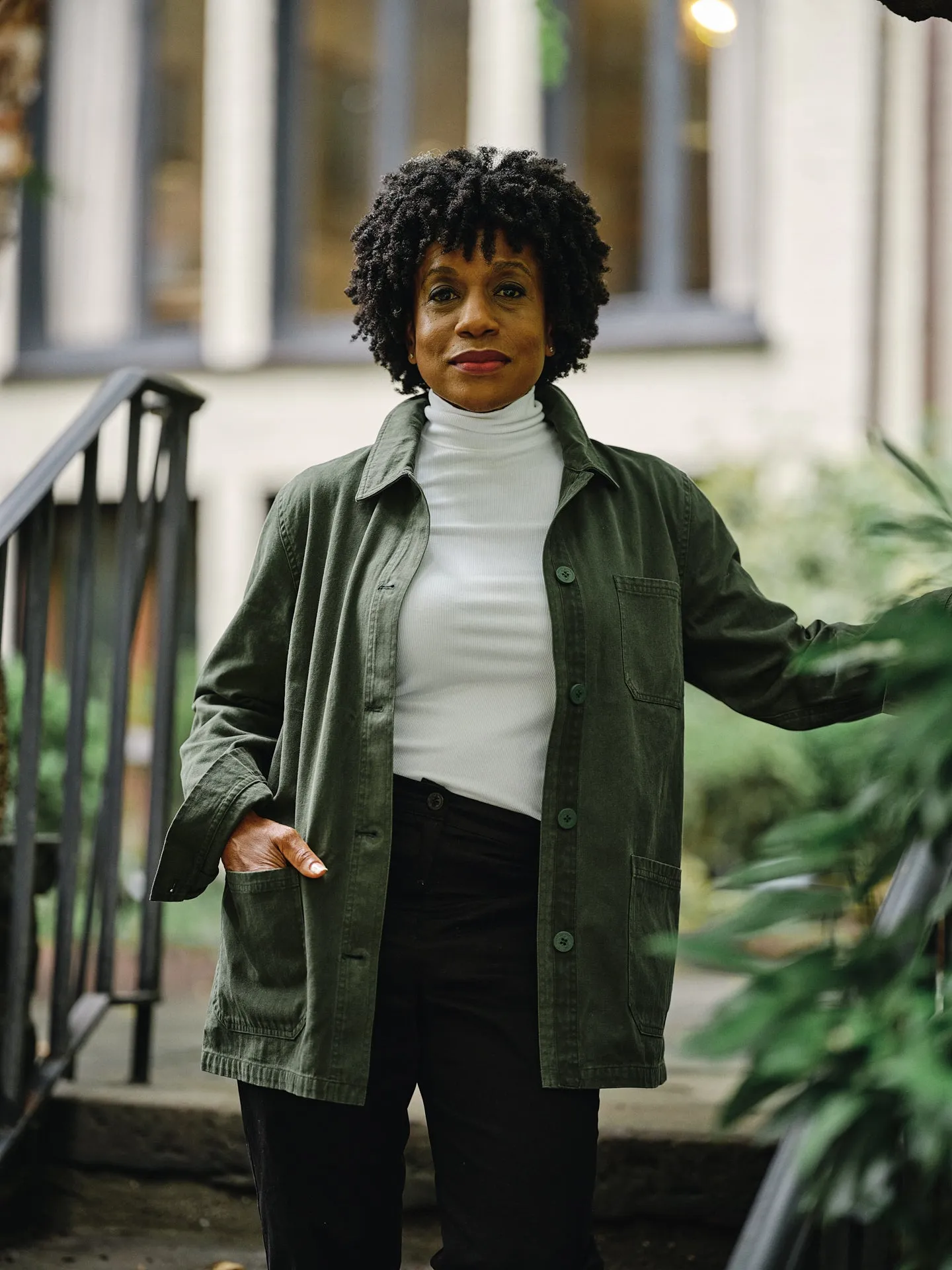 Women’s French Workman’s Jacket in Parks Department Green Herringbone