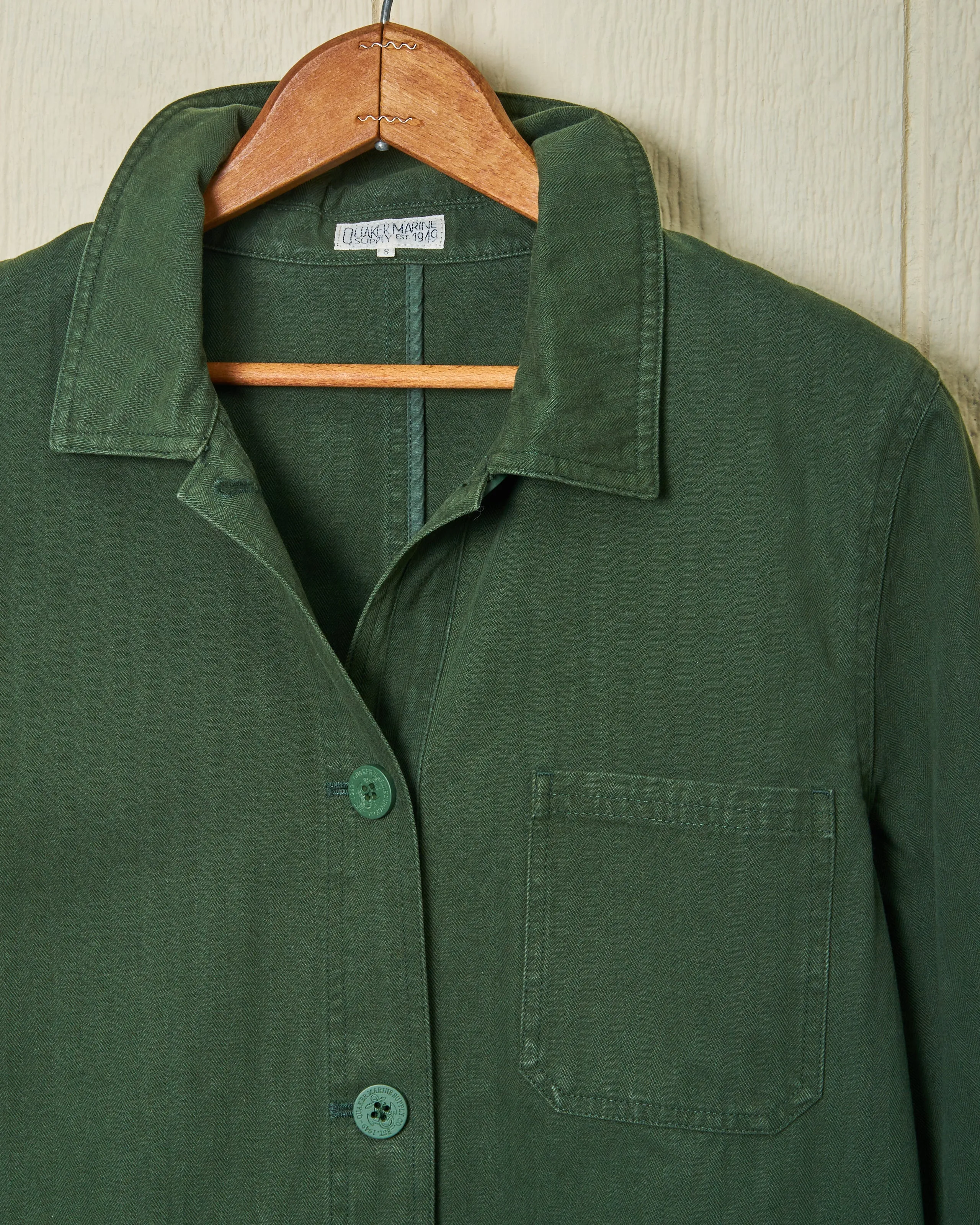 Women’s French Workman’s Jacket in Parks Department Green Herringbone