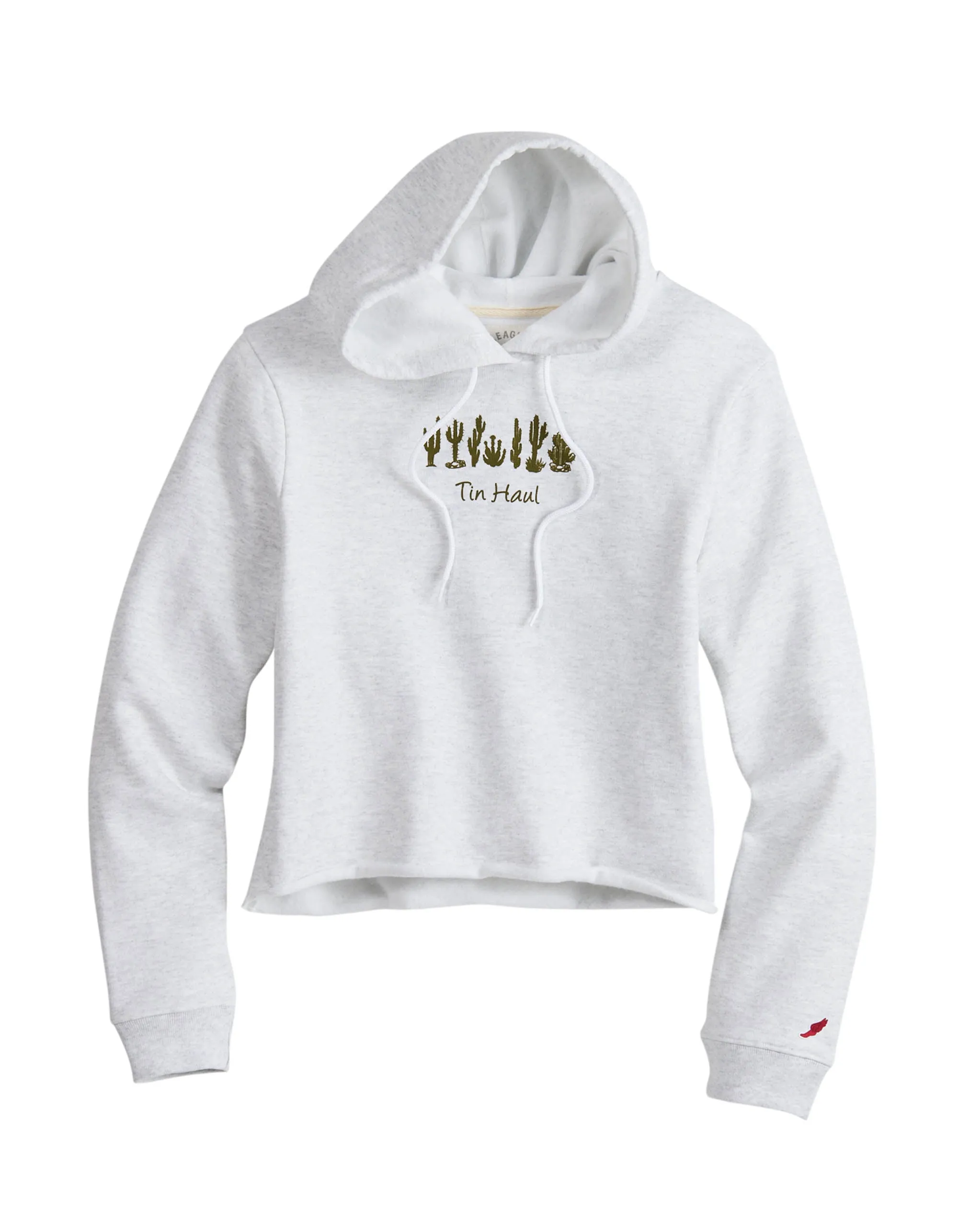 WOMENS TIN HAUL PULLOVER HOODIE CACTUS LINE EMBROIDERY ATHLETIC GREY CROPPED