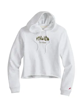 WOMENS TIN HAUL PULLOVER HOODIE CACTUS LINE EMBROIDERY ATHLETIC GREY CROPPED