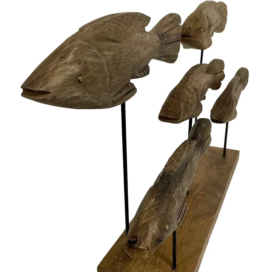 Wooden carved school of fish stand