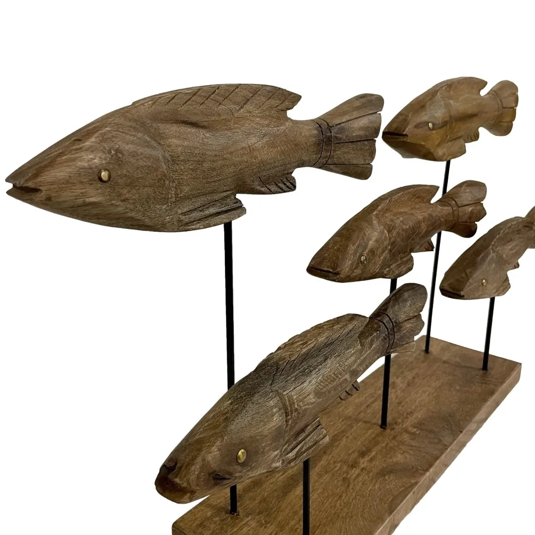 Wooden carved school of fish stand