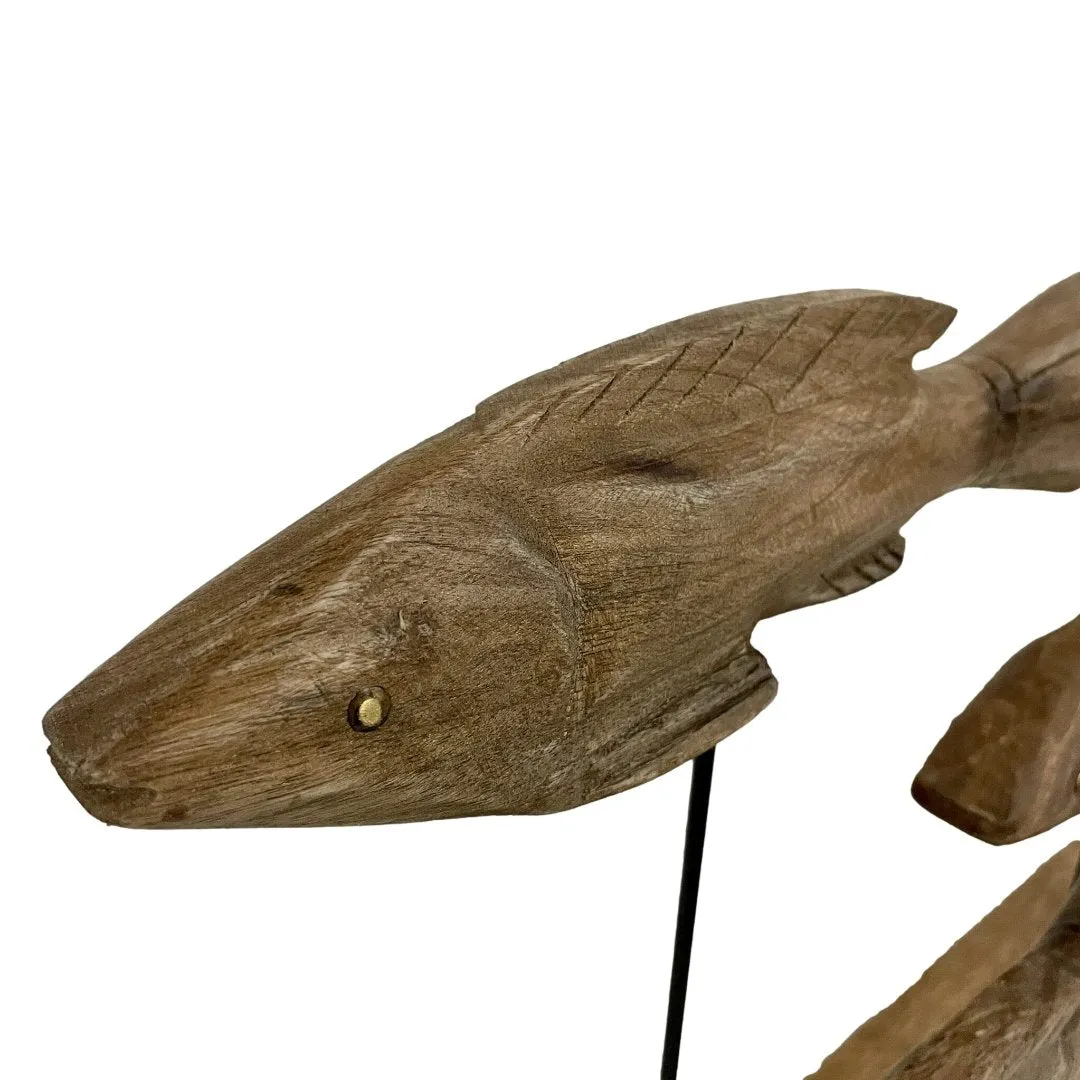 Wooden carved school of fish stand