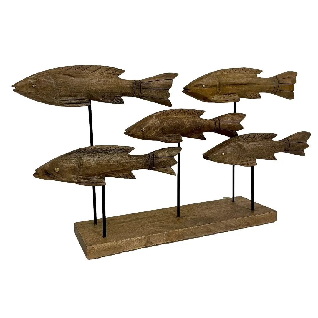 Wooden carved school of fish stand