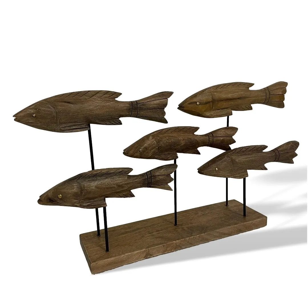 Wooden carved school of fish stand