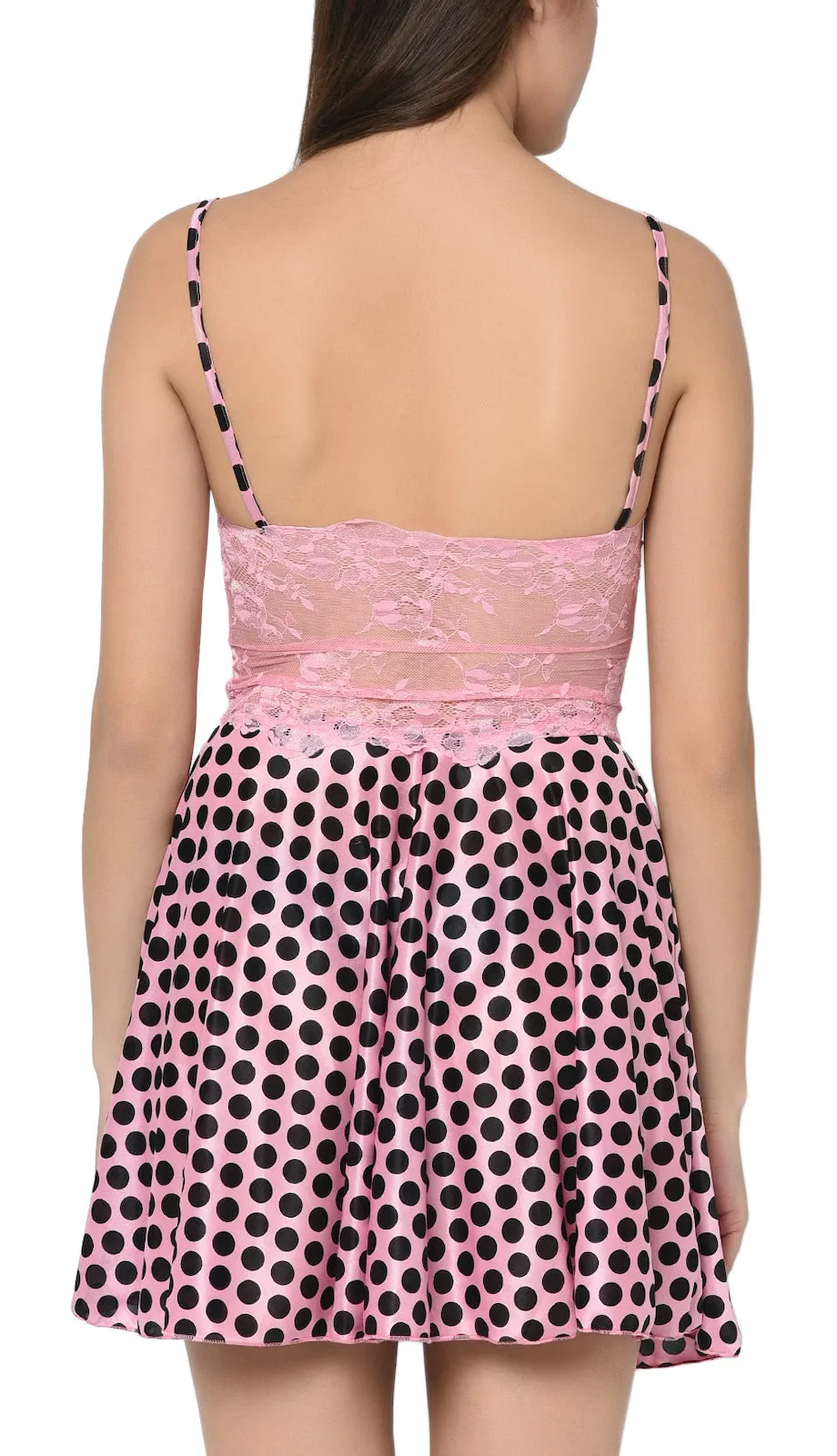 Xs and Os Women Polka Lacework Satin Babydoll Nightwear