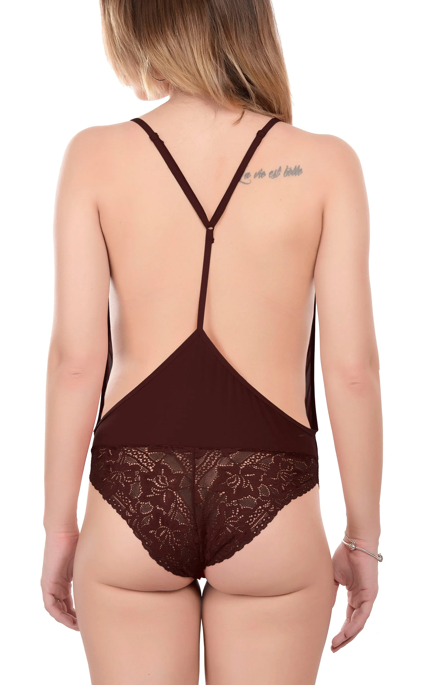 Xs and Os Women's Backless Lace Babydoll Lingerie Set