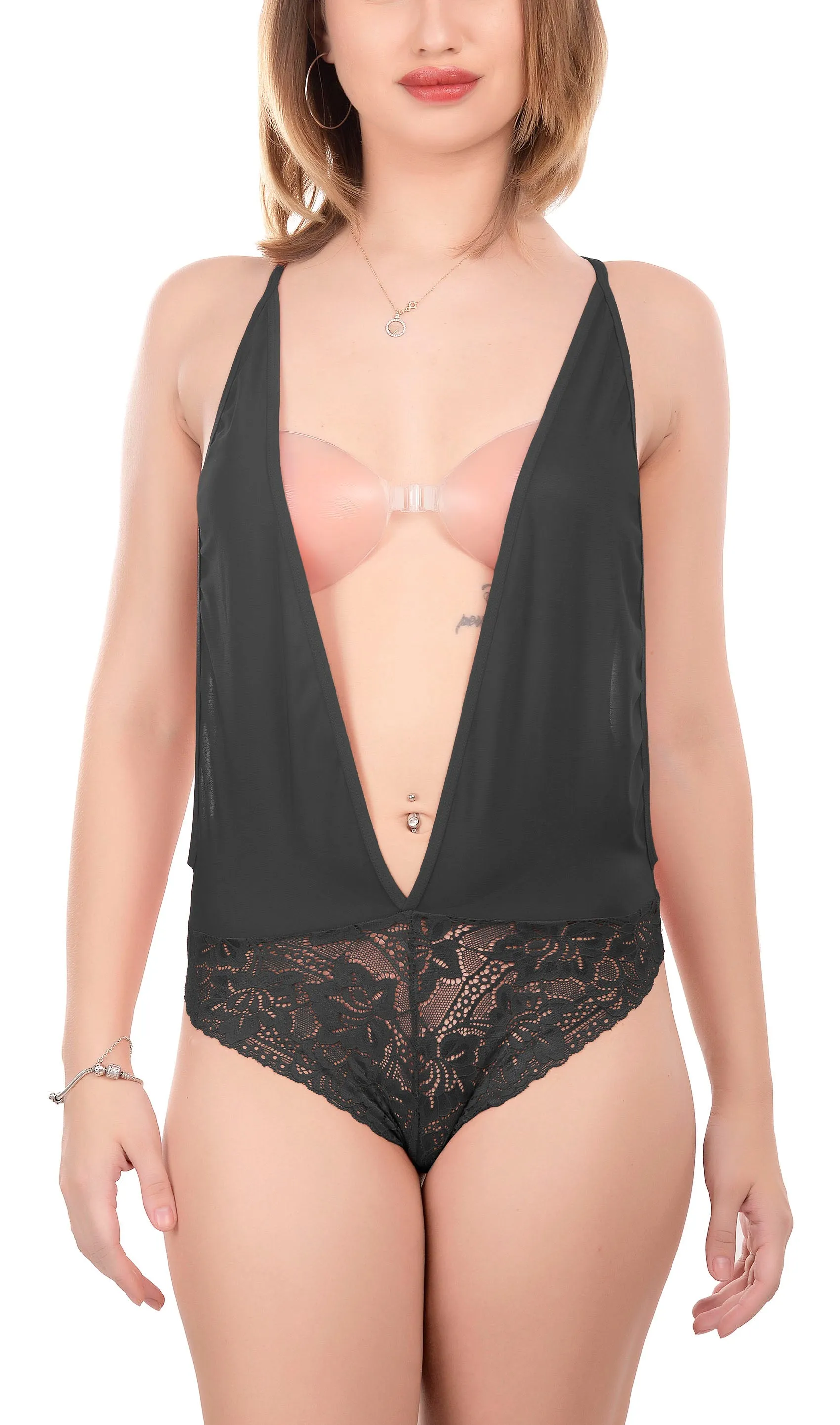 Xs and Os Women's Backless Lace Babydoll Lingerie Set
