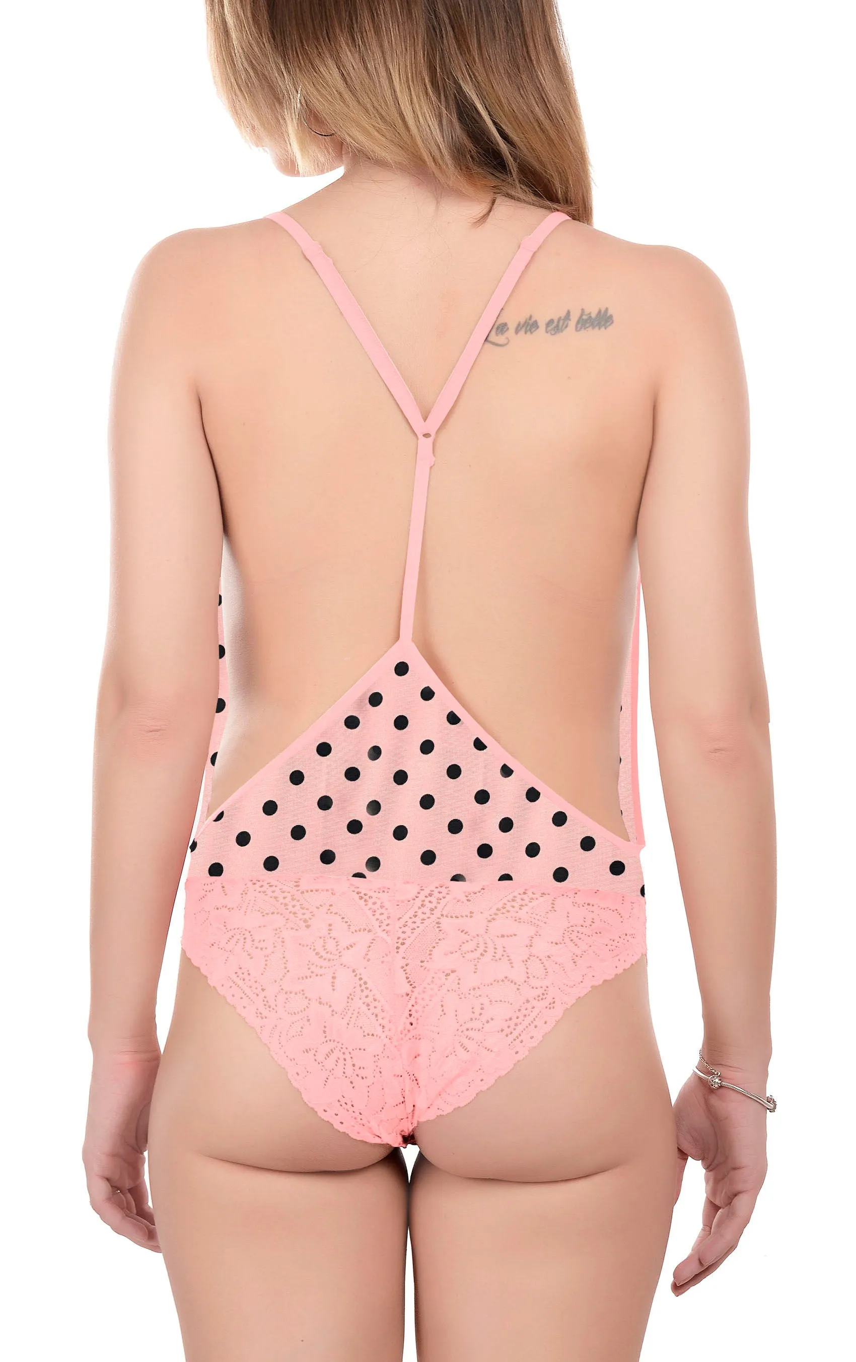 Xs and Os Women's Backless Lace Babydoll Lingerie Set