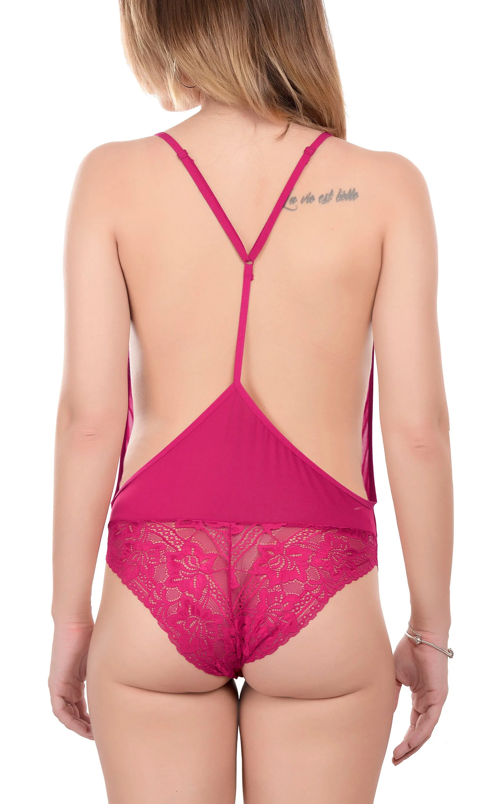 Xs and Os Women's Backless Lace Babydoll Lingerie Set