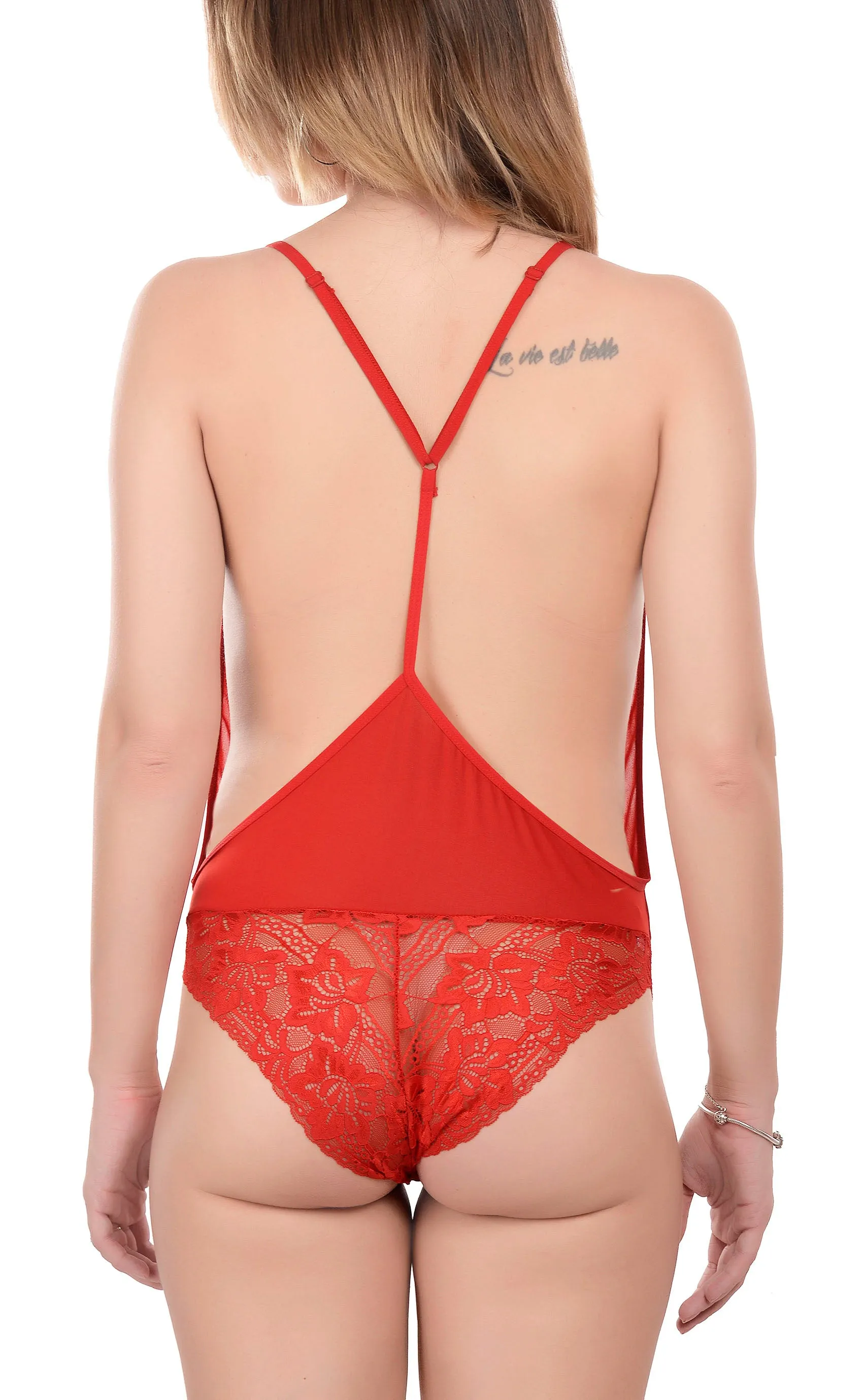 Xs and Os Women's Backless Lace Babydoll Lingerie Set